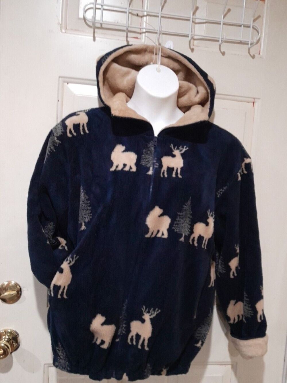 Unisex Jacket,  AOP, Deer, Nature Animal  Allover Print Fleece Hoodie  Sz S